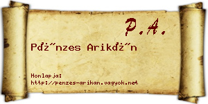 Pénzes Arikán névjegykártya